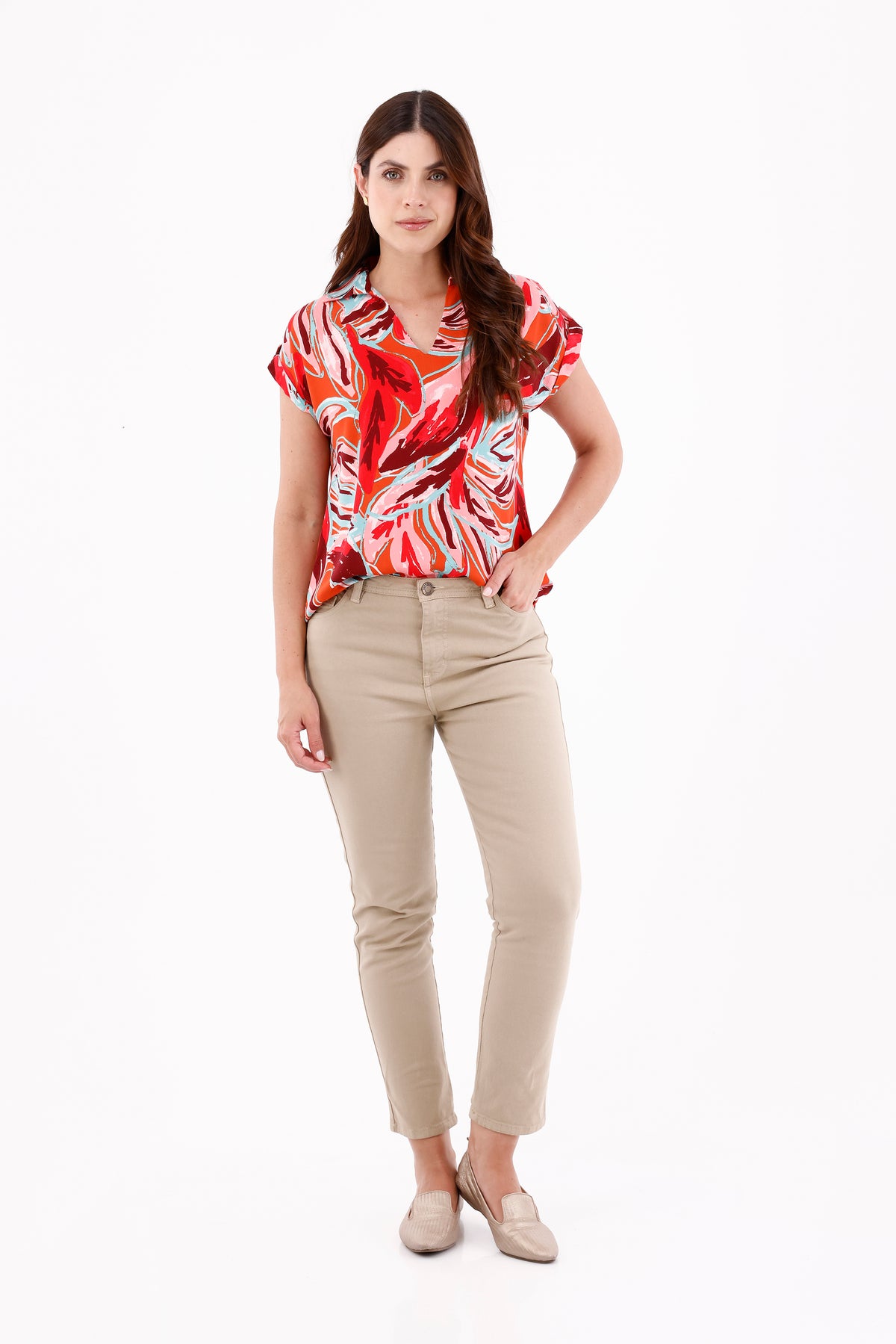 Blusa Manga Rodada Étnica Terracota Para Mujer