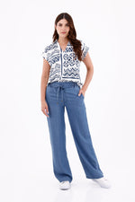 Blusa Manga Rodada Figuras Azul Navy Para Mujer