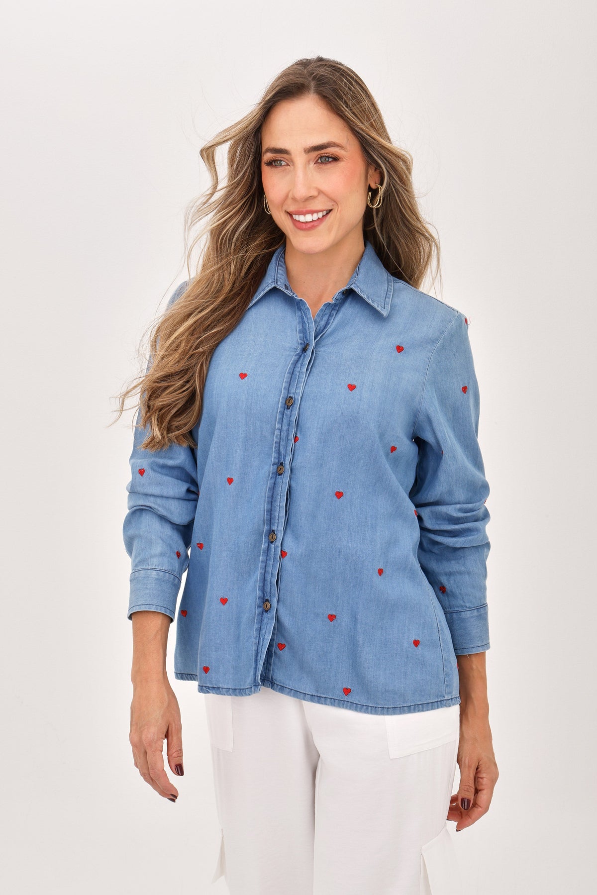 Blusa Manga Larga Bordado Corazón Rojo