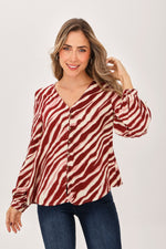 Blusa Manga Larga Rayas Ojalete Vinotinto
