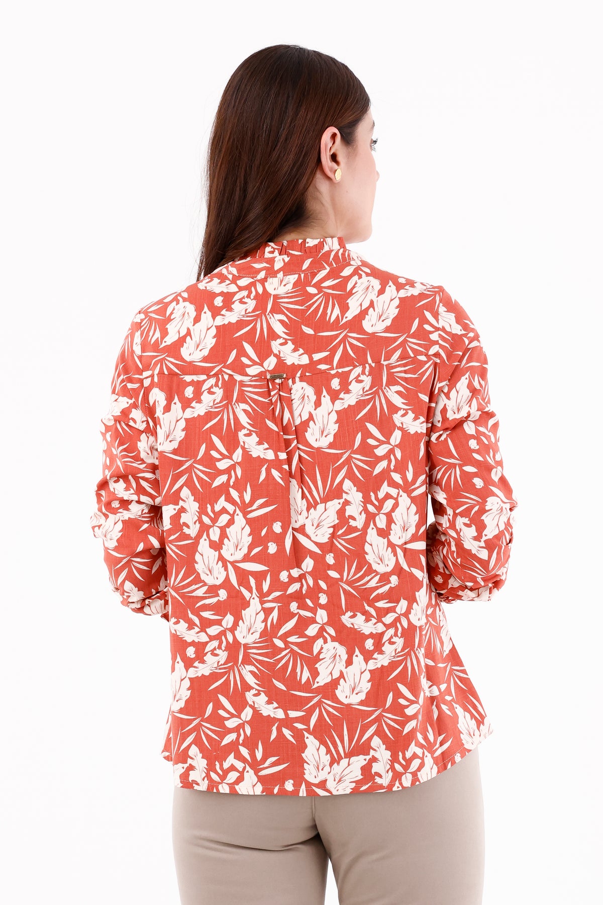 Blusa Manga Larga Resorte Hojas Terracota