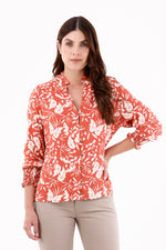 Blusa Manga Larga Resorte Hojas Terracota