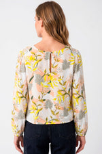 Blusa manga larga estampado hojas en rayón mujer amarillo