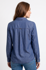 Blusa Manga Larga en Chambray Azul Medio para Mujer