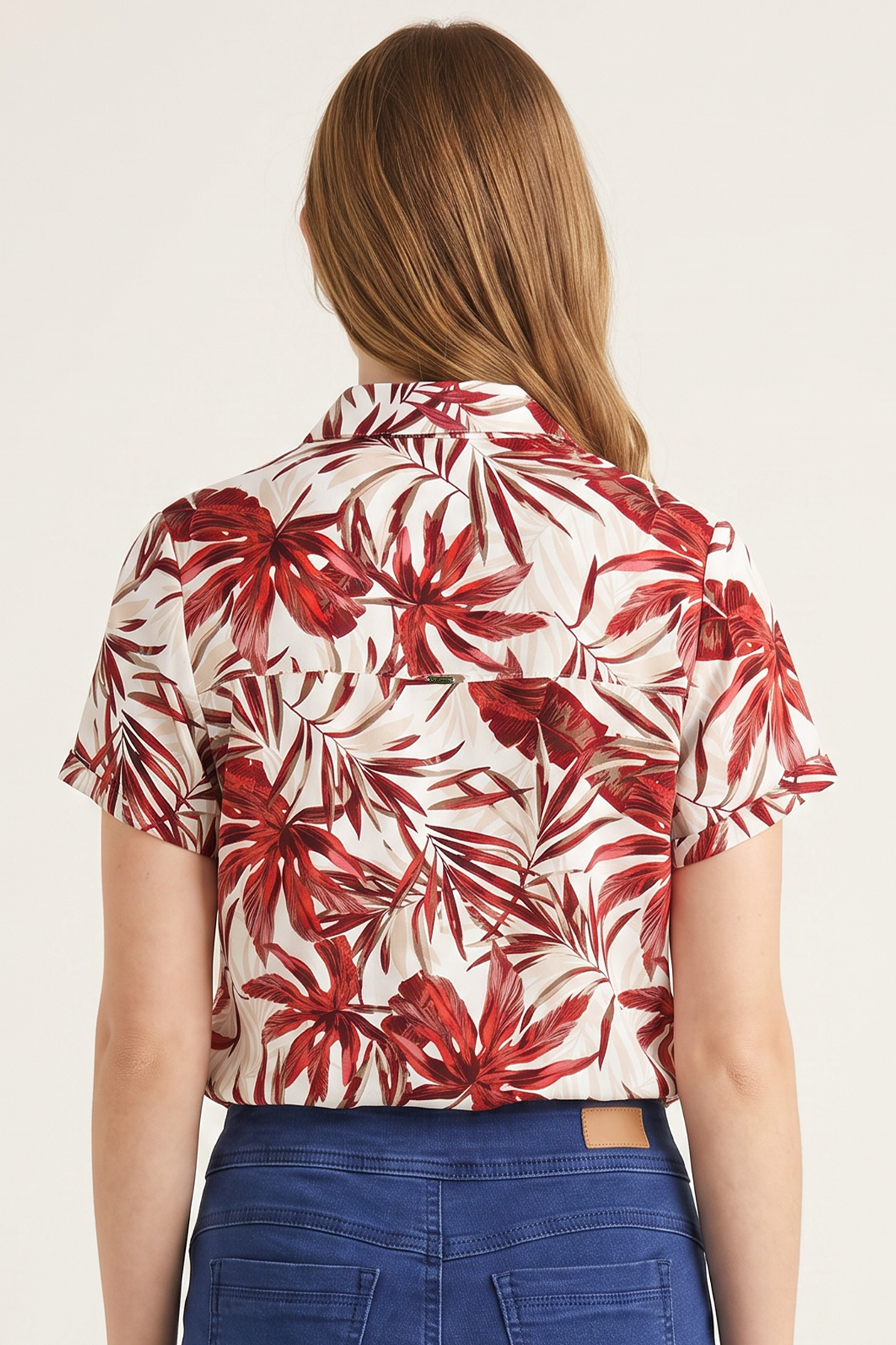 Blusa Manga Corta en Rayón Roja para Mujer