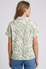 Blusa Manga Corta en Rayón Verde Oliva para Mujer
