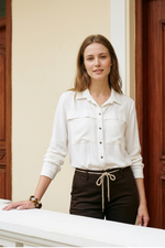 Blusa Manga Larga en Rayón Beige para Mujer