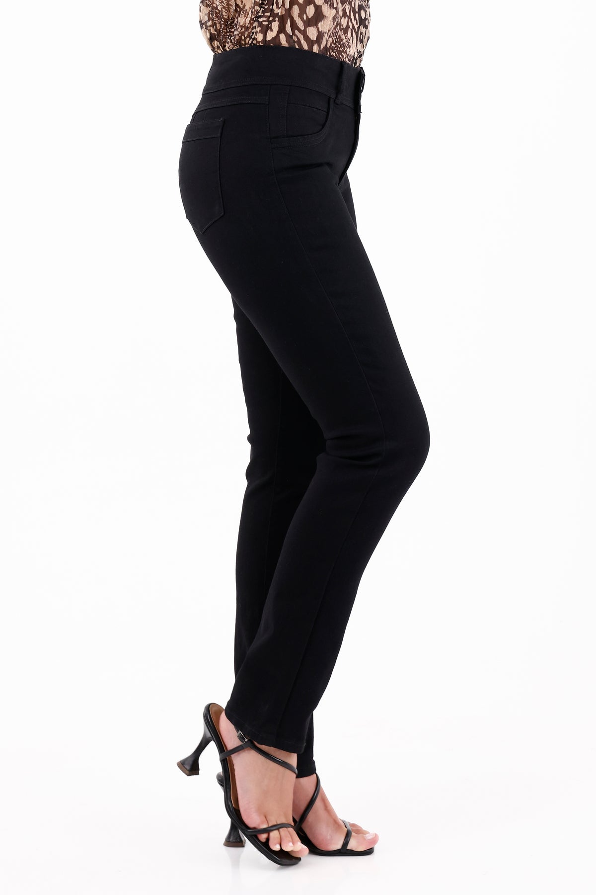 Jean Pretina Ancha Tiro Medio Negro Para Mujer