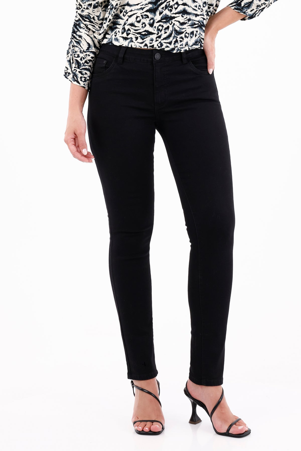 Jean Pretina Ancha Tiro Medio Negro Para mujer