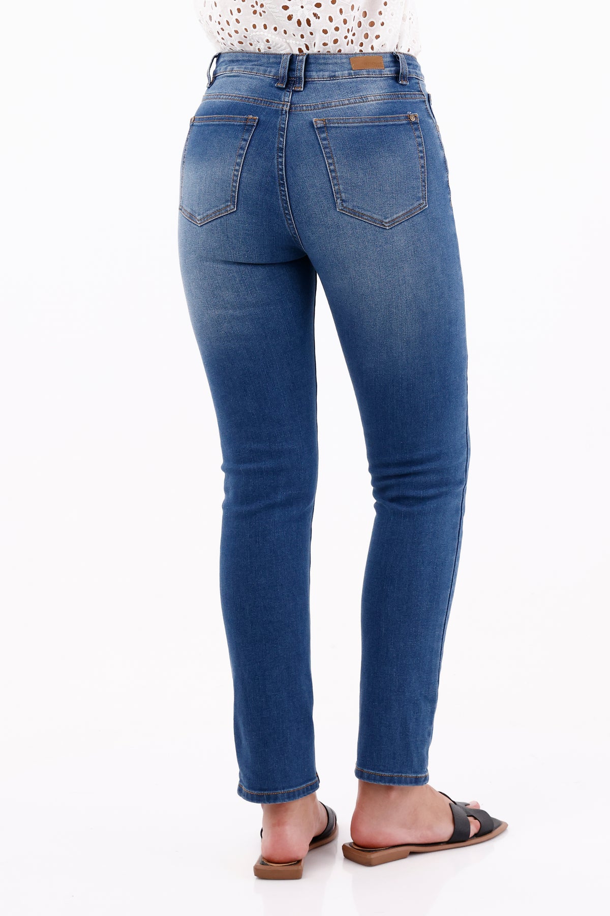 Jean Tiro Medio Pañoleta Azul Medio Para Mujer