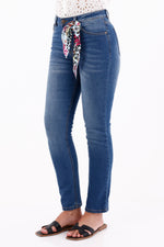 Jean Tiro Medio Pañoleta Azul Medio Para Mujer