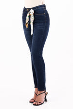 Jean Tiro Medio Pañoleta Azul Oscuro Para Mujer