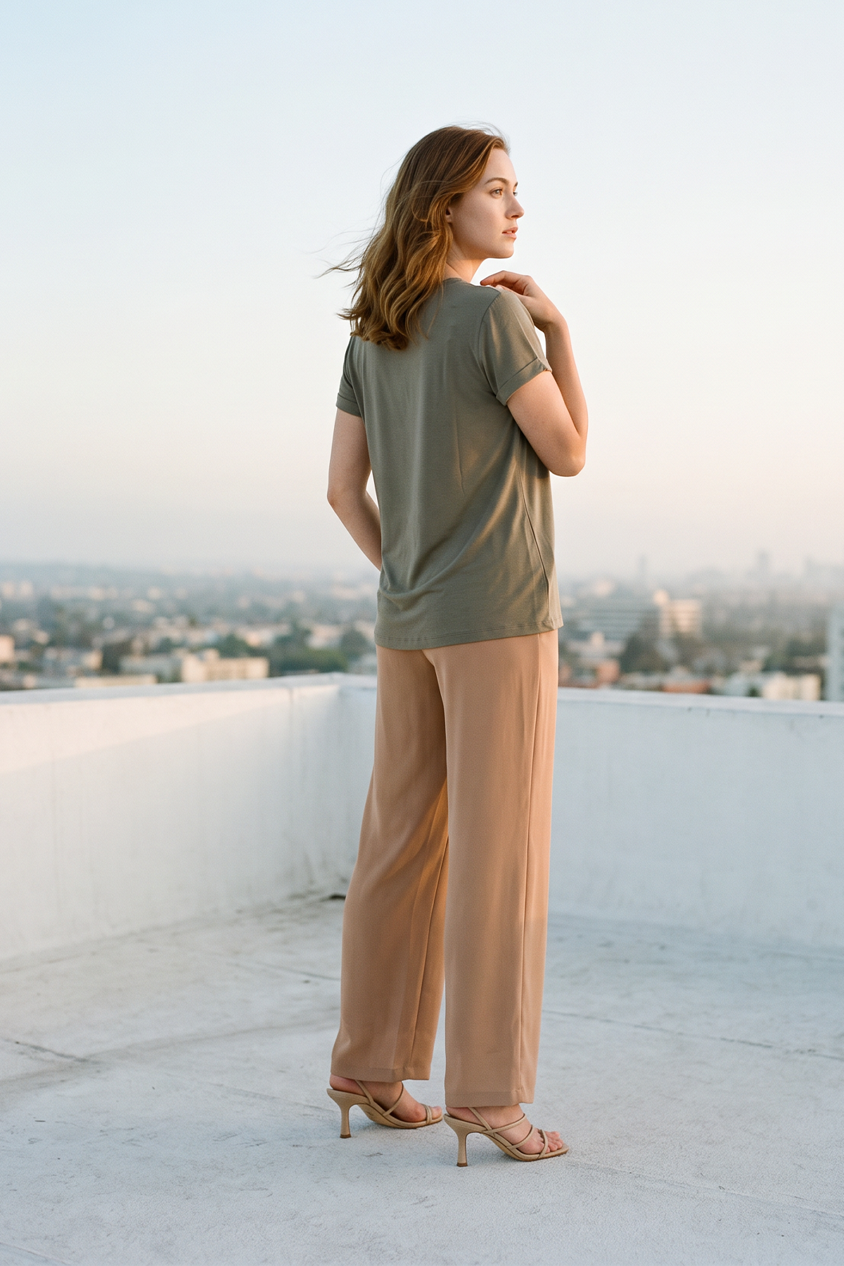 Camiseta en Algodón Taupe para Mujer