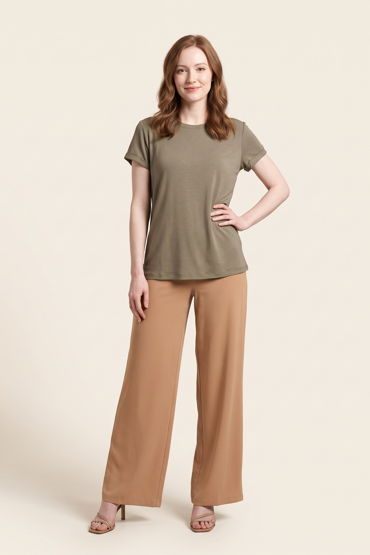 Camiseta en Algodón Taupe para Mujer