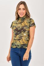 Camiseta Manga Corta Cuello Alto Malla Pistacho