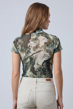 Camiseta en Polyester Twill Verde Oscuro para Mujer
