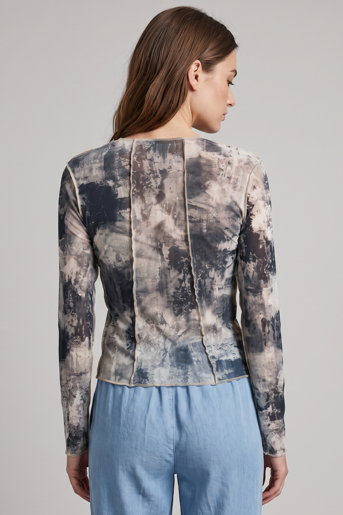 Camiseta Manga Corta en Polyester Twill Gris para Mujer