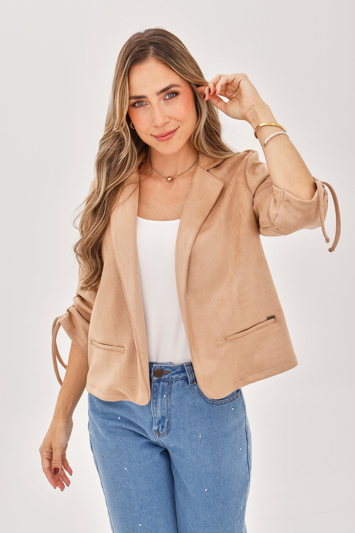 Chaqueta Piel De Durazno Corta Camel