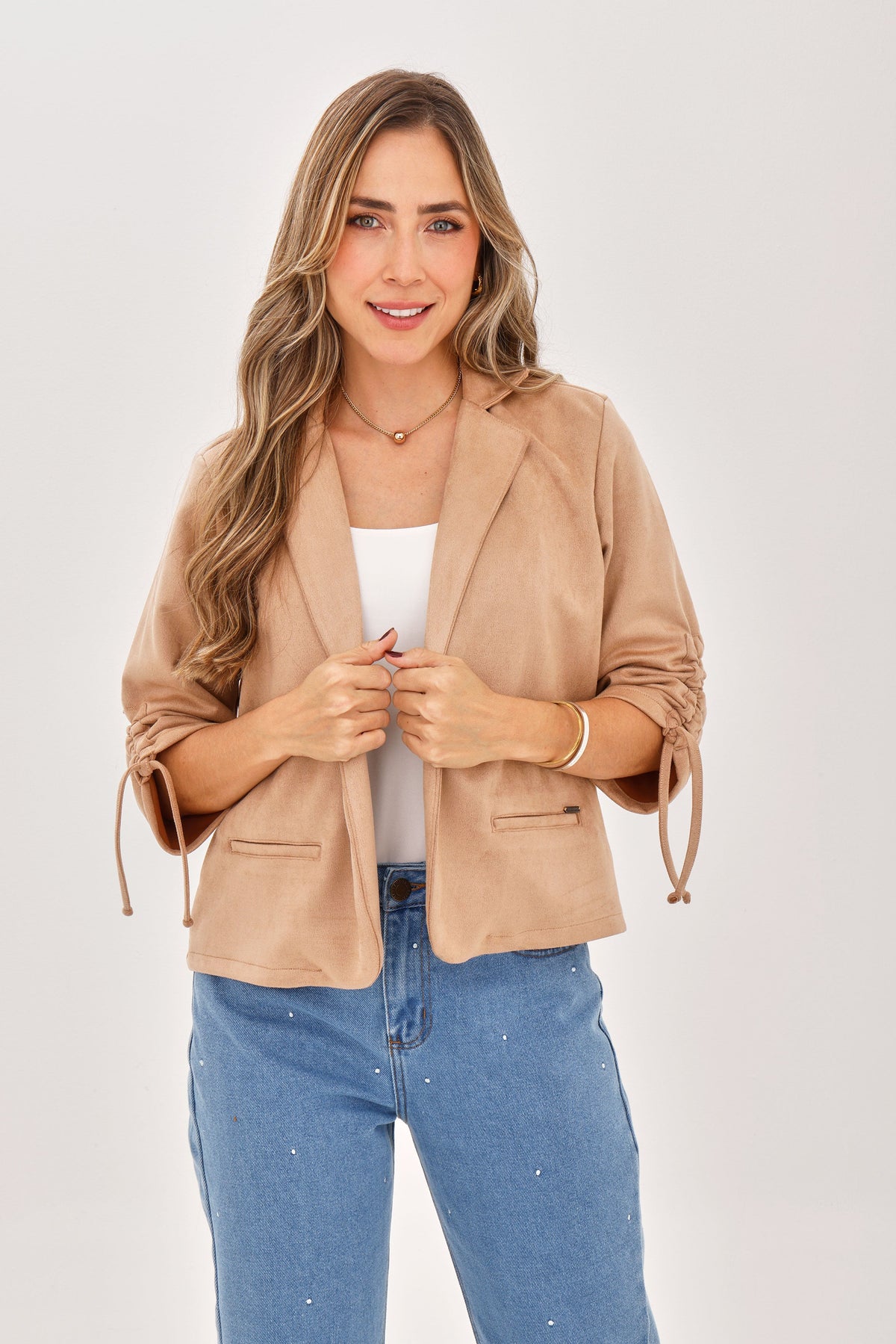 Chaqueta Piel De Durazno Corta Camel
