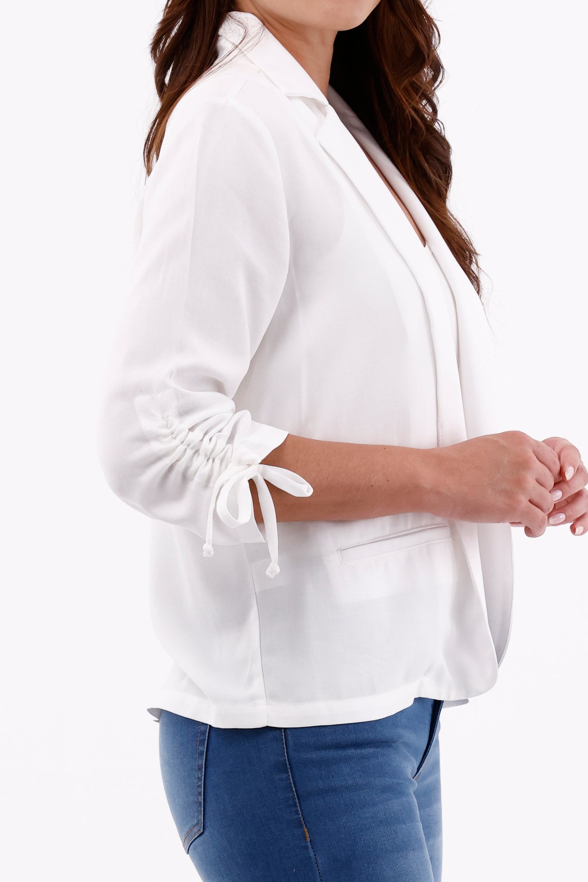 Chaqueta Manga Recogida Fondo Entero Crudo Para Mujer