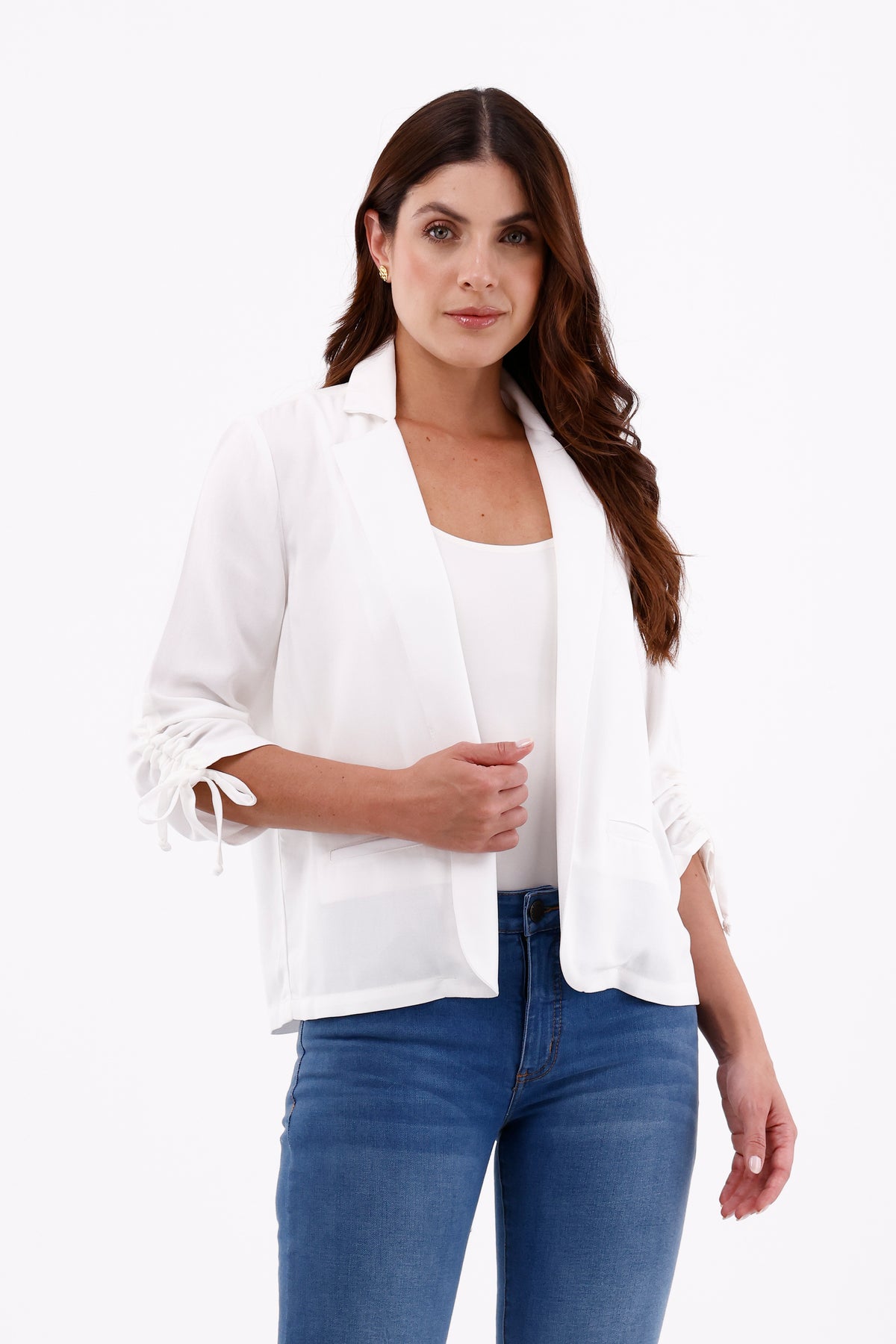 Chaqueta Manga Recogida Fondo Entero Crudo Para Mujer