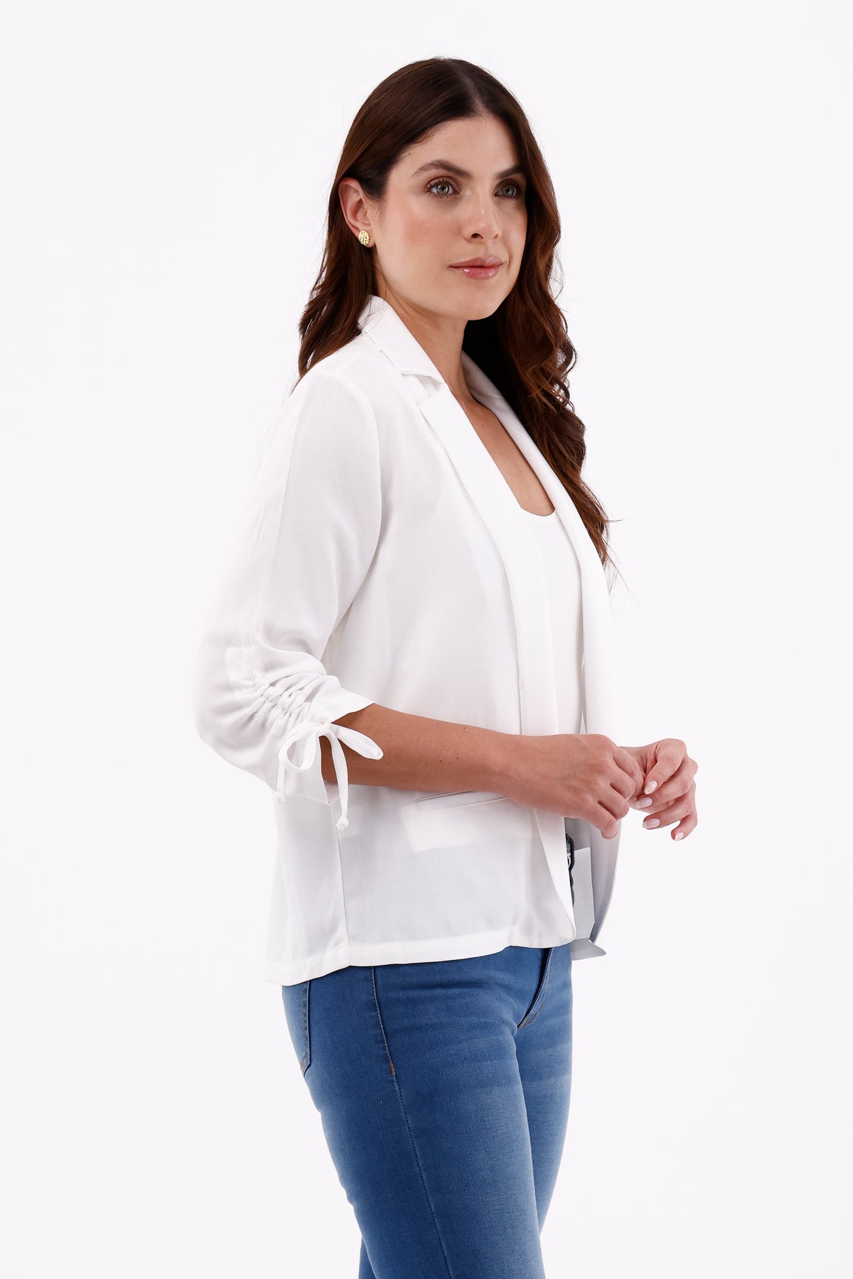 Chaqueta Manga Recogida Fondo Entero Crudo Para Mujer