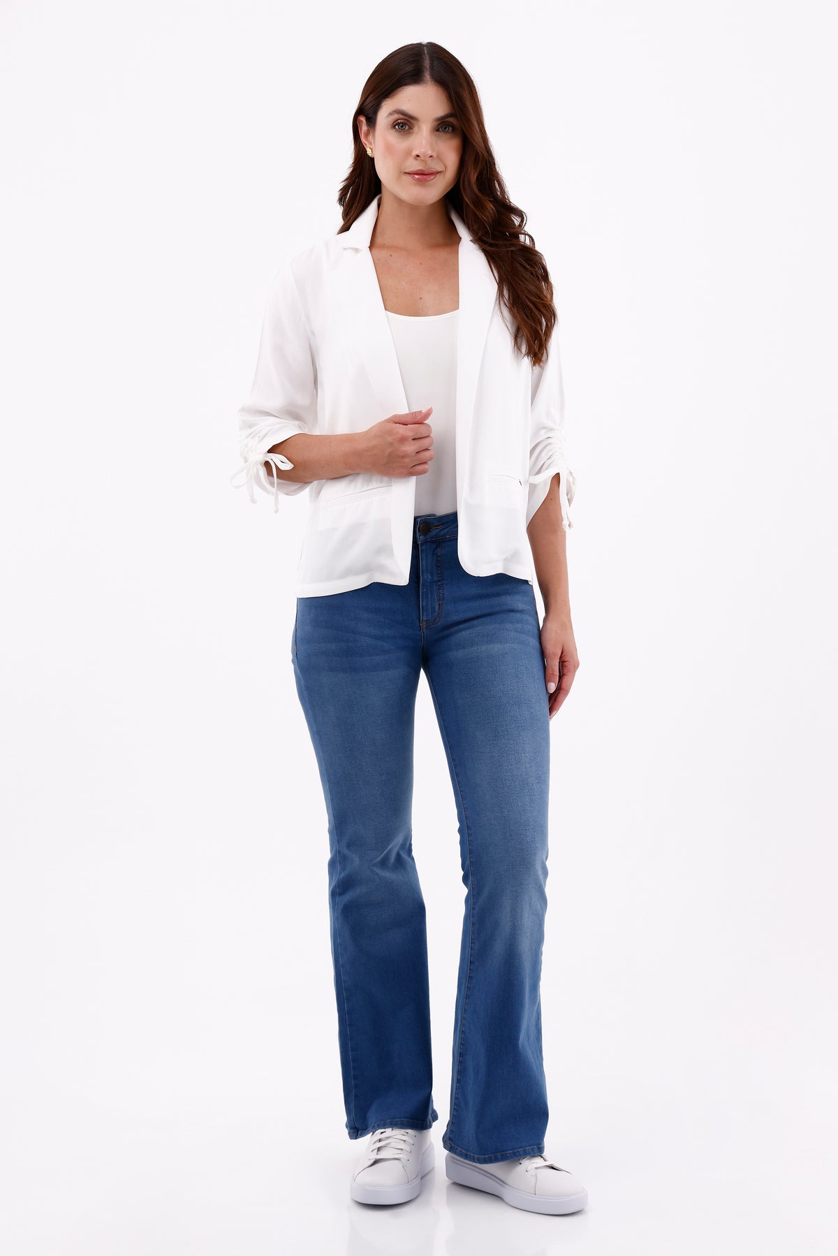 Chaqueta Manga Recogida Fondo Entero Crudo Para Mujer