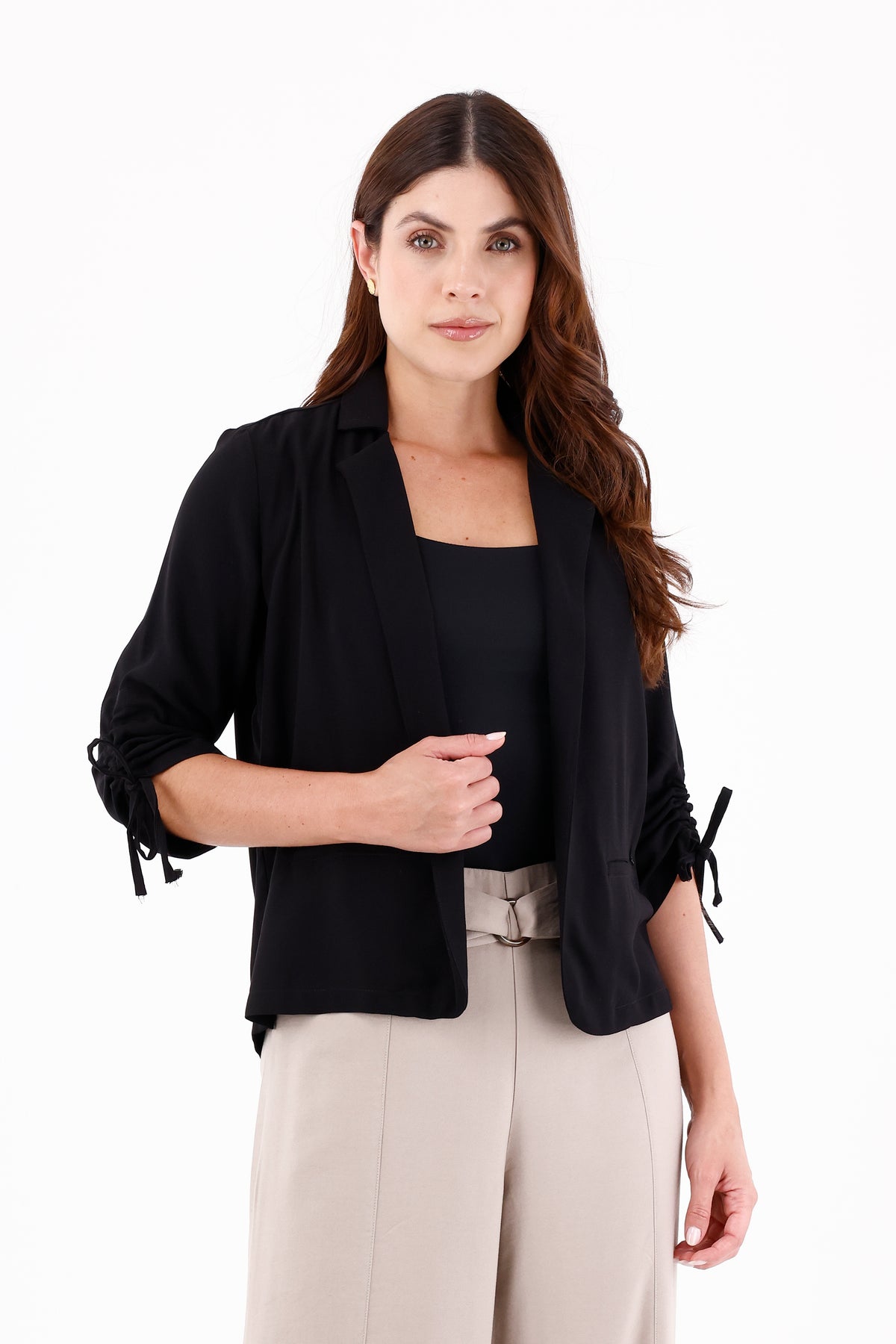 Chaqueta Manga Recogida Fondo Entero Negro Para Mujer