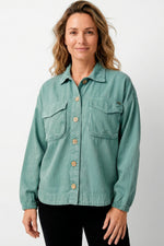 Chaqueta mangas elásticas en dril para mujer verde