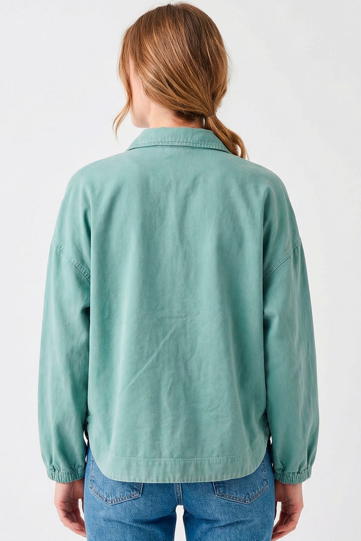 Chaqueta mangas elásticas en dril para mujer verde
