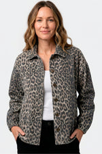 Chaqueta manga larga en dril para mujer café