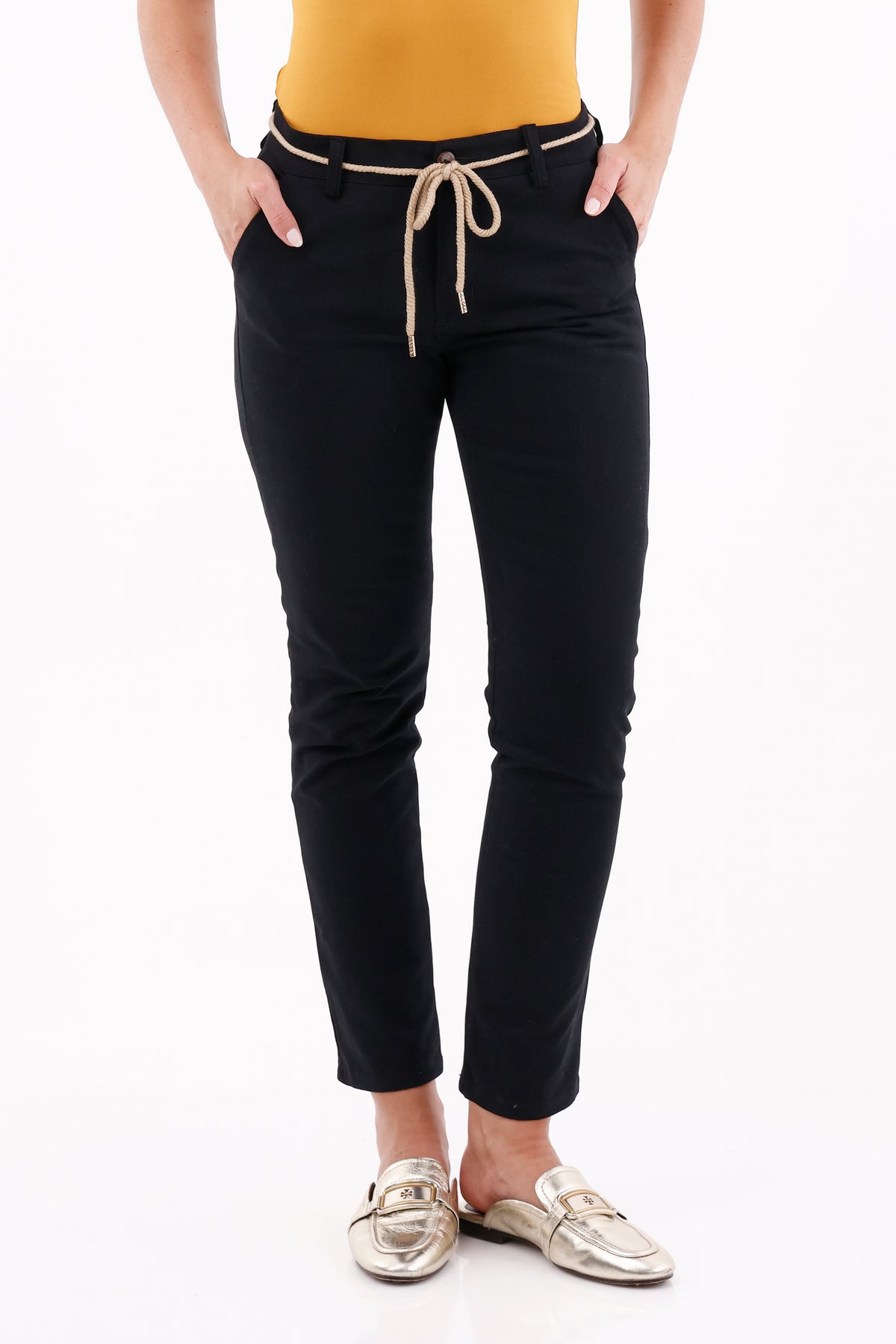 Pantalón Dril Cinturón Negro Para Mujer