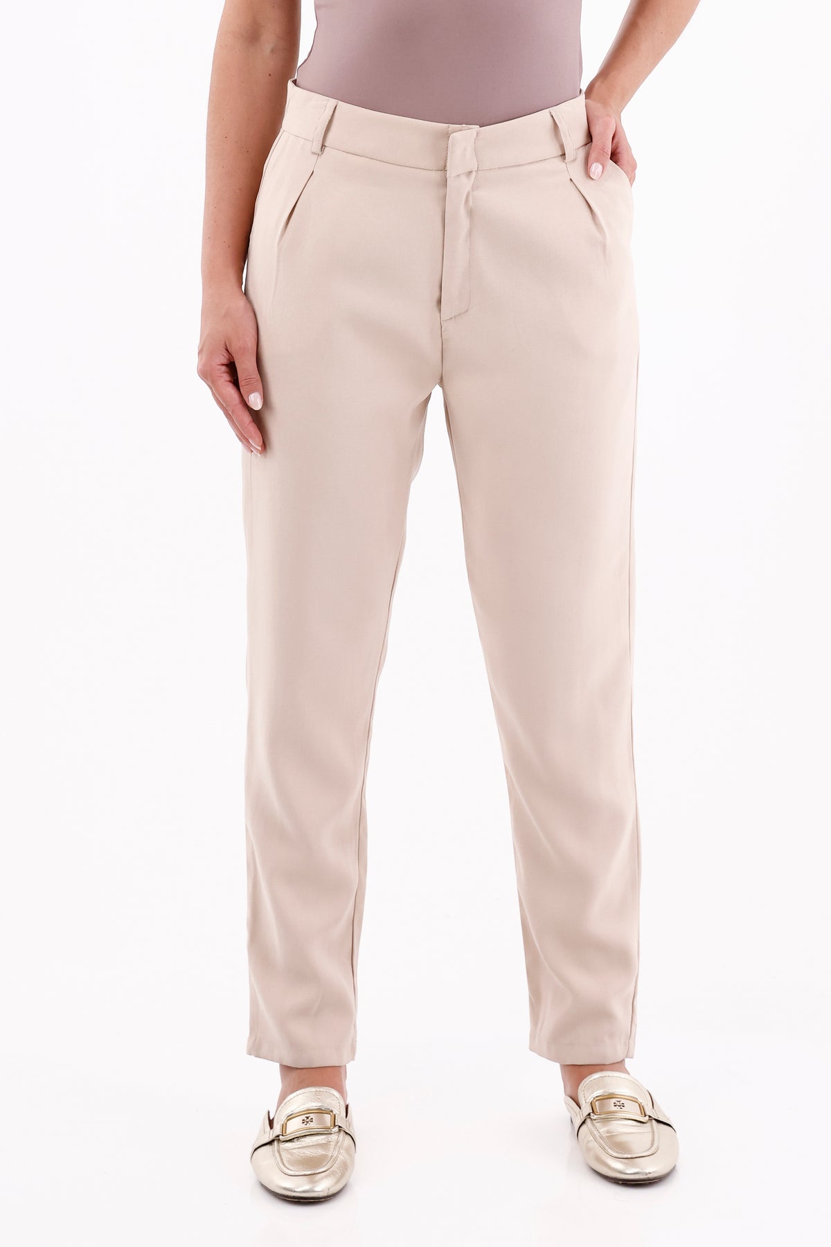 Pantalón Pasadores Prense Beige Para Mujer