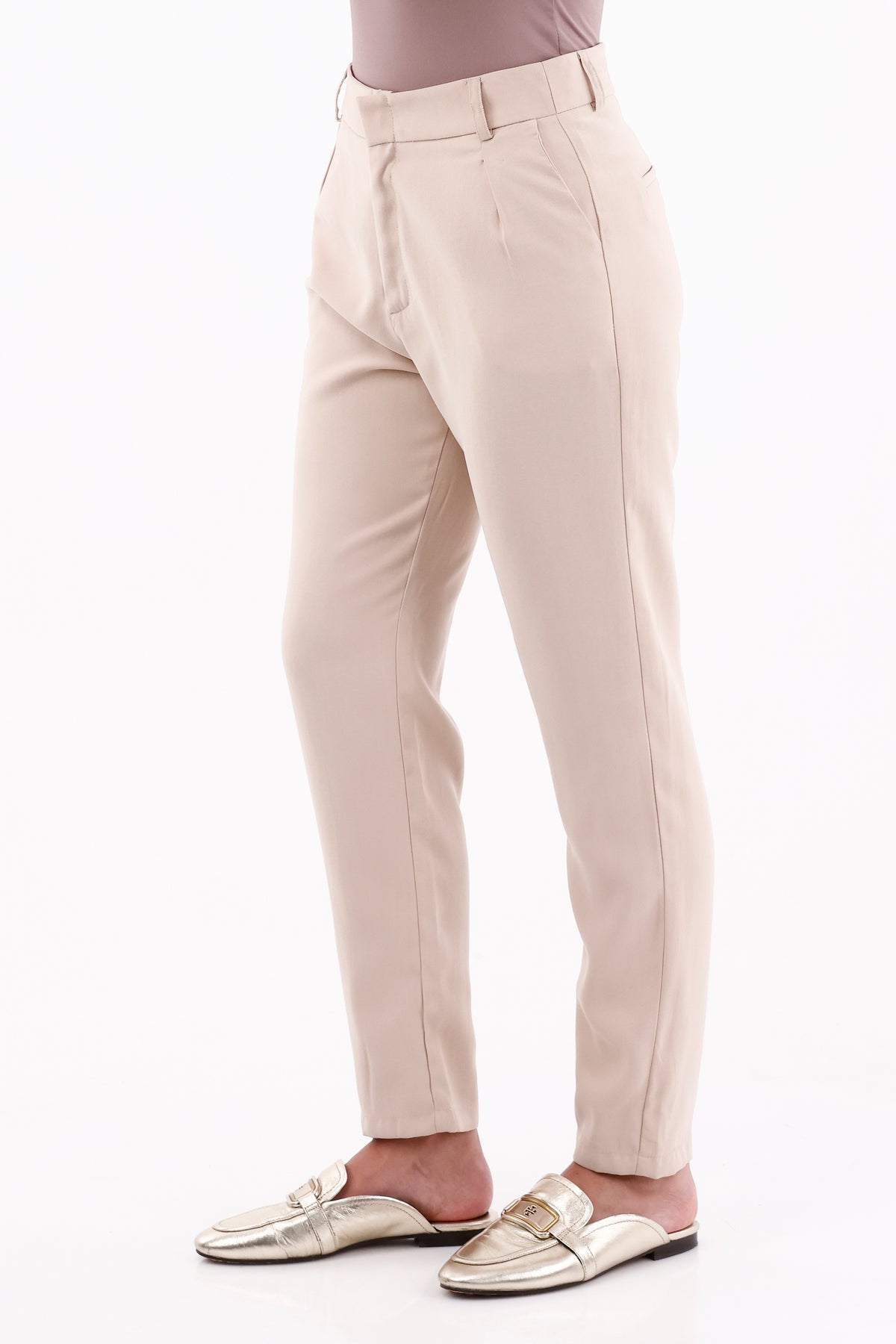 Pantalón Pasadores Prense Beige Para Mujer