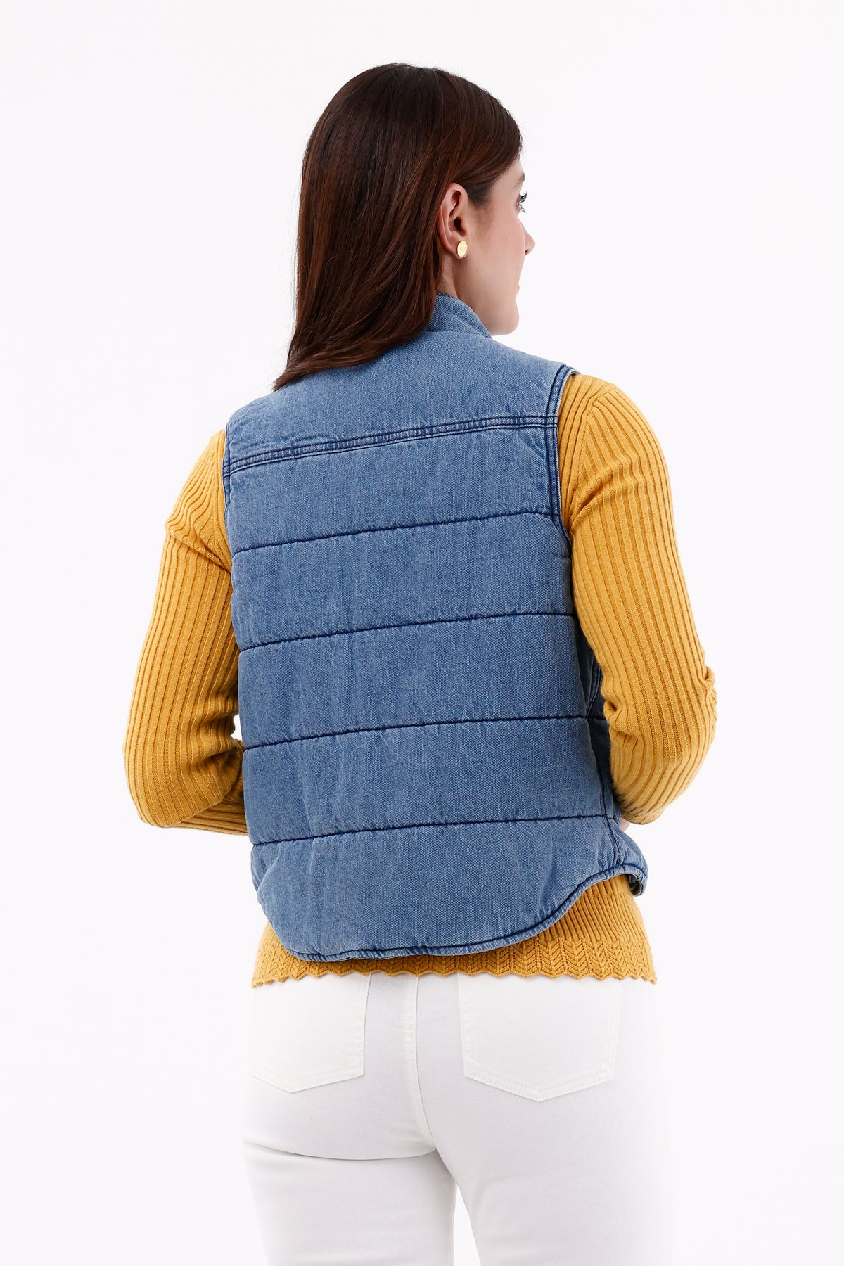 Chaleco Abullonado Azul Medio Para Mujer