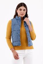 Chaleco Abullonado Azul Medio Para Mujer