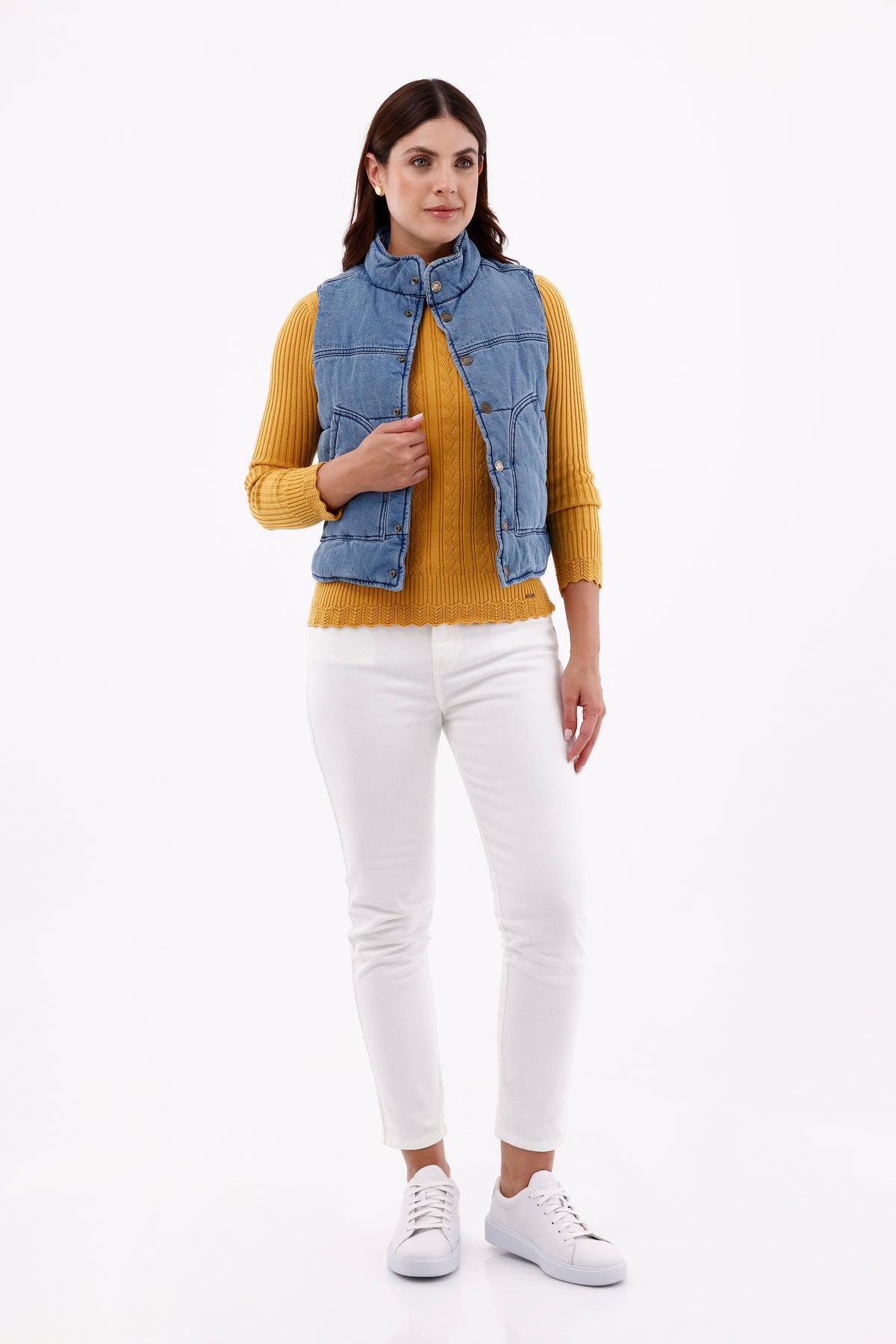 Chaleco Abullonado Azul Medio Para Mujer