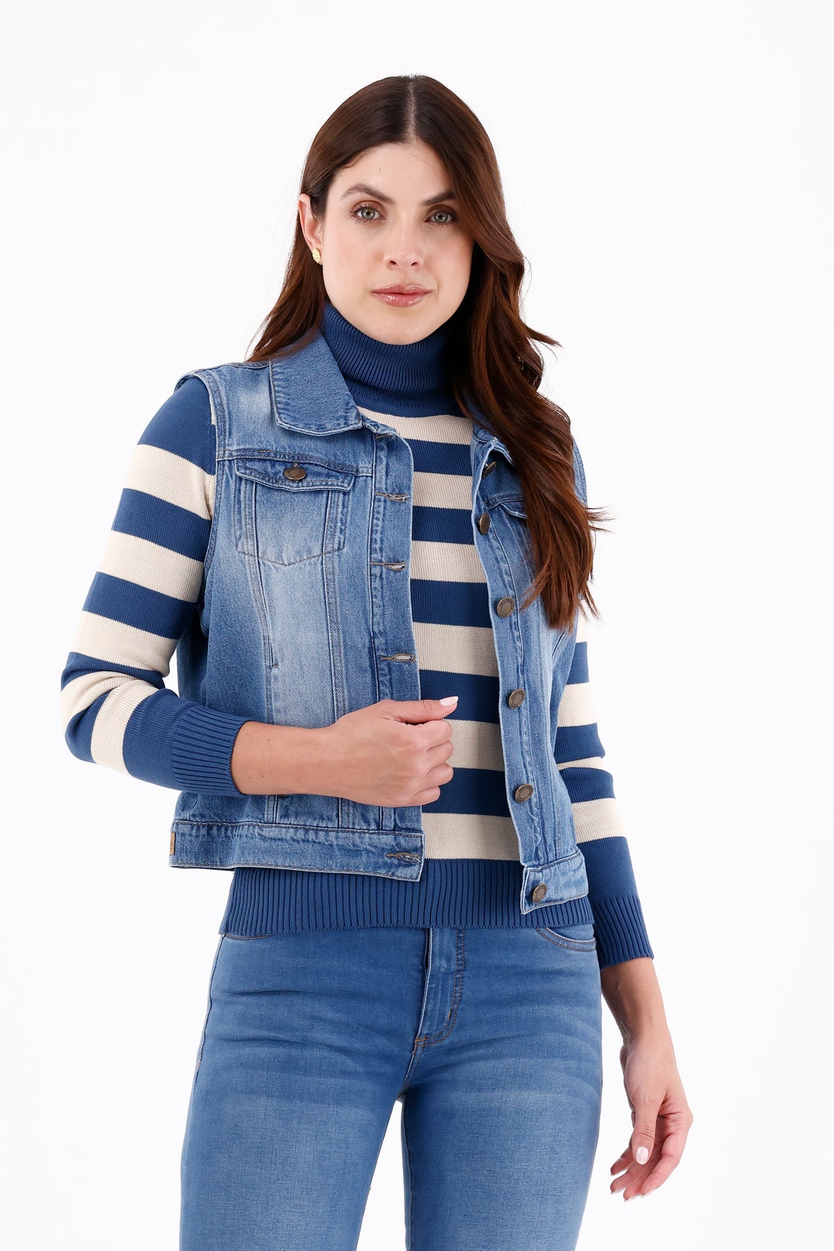 Chaleco 4 Bolsillos Índigo Azul Medio Para Mujer