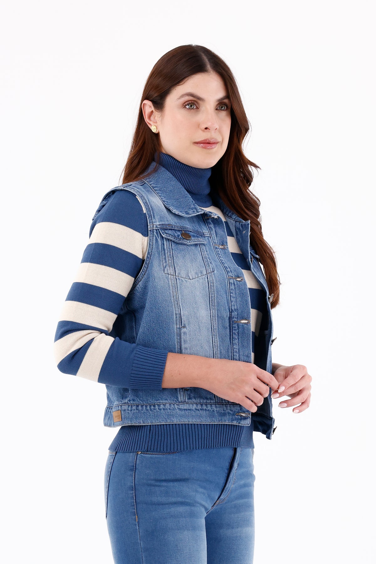 Chaleco 4 Bolsillos Índigo Azul Medio Para Mujer