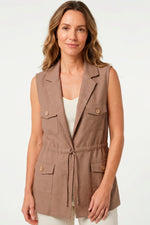 Chaleco safari con bolsillos en rayón para mujer taupe