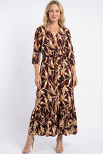 Vestido manga 3/4 en rayón para mujer café
