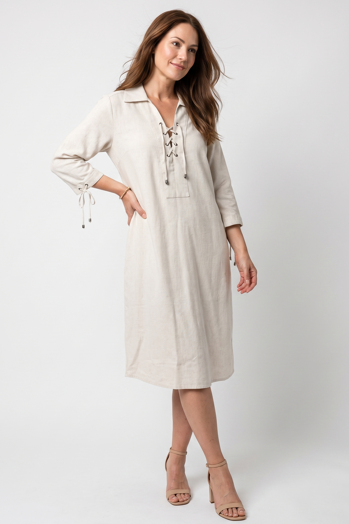 Vestido en Lino Beige para Mujer