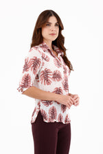 Blusa Manga 3/4 Craquelada Hojas Crudo Para Mujer