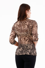 Blusa Manga 3/4 Craquelada Animal Print Para Mujer