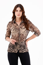 Blusa Manga 3/4 Craquelada Animal Print Para Mujer