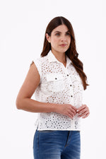 Blusa Manga Rodada Ojalillo Blanco Para Mujer