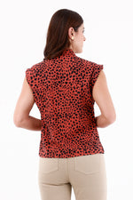 Blusa Manga Rodada Animal Print Terracota Para Mujer