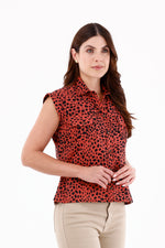 Blusa Manga Rodada Animal Print Terracota Para Mujer