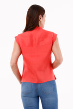 Blusa Manga Rodada Bolsillos Coral Para Mujer