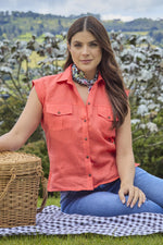 Blusa Manga Rodada Bolsillos Coral Para Mujer